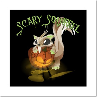 Scary Squirrel with Lighted Pumpkin Halloween Design Posters and Art